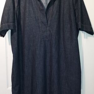 Lauren Ralph Lauren Denim Shift Dress 3X Plus Johnny Collar Short Sleeve Pockets
